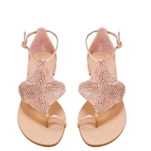Lola Cruz Rose Gold Rhinstone Mesh Sandals